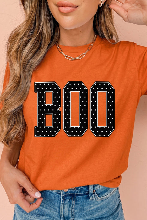Boo Slogan Polka Dot Short Sleeve Round Neck Tee