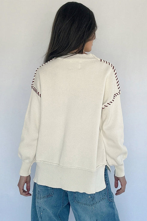 Embroidery Drop Shoulder Letter Print Pullover Sweater