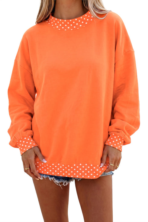 Mock Neck Plaid Pattern Trim Oversized Sweatshirt