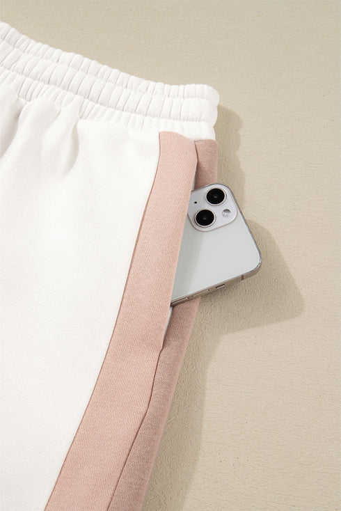 Casual Patchwork Drop Shoulder Pullover Short Sets