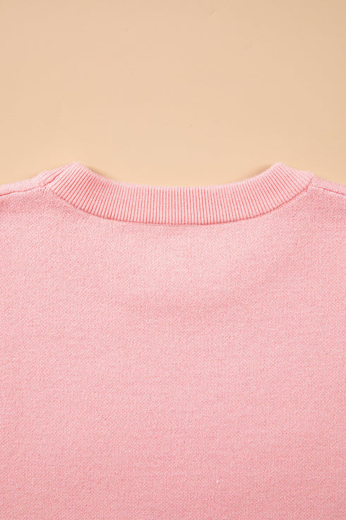 Drop Shoulder Round Neck Towel Embroidery Slogan Pullover Sweater