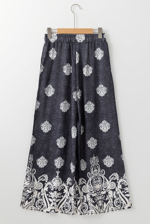 Bohemian Paisley Print Elastic Waist Wide Leg Pants