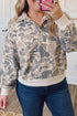Polyester Camo Print V Neck Buttoned Sweatshirt