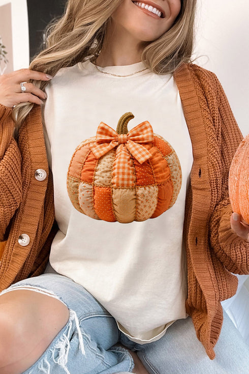 Polyester Cotton Blend Pumpkin Printed Graphic Tee
