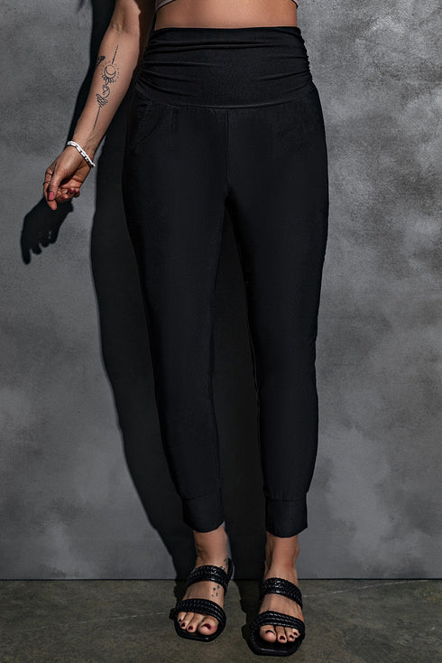 Exclusive High Waisted Pleated Pocket Stretch Leggings