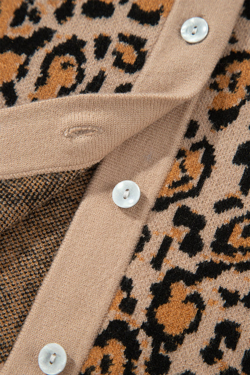 Leopard Print Button Up Long Sleeve Viscose Blend Cardigan