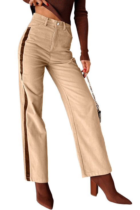Cotton Corduroy Side Panel Straight Leg Pants