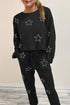 Star Print Long Sleeve Drawstring High Waist Pant Set