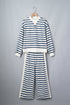 Striped Ribbed Cuff Collar Pocket Loose Pant Set