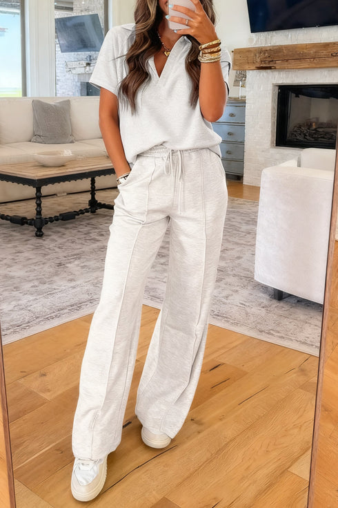 Solid Active Polo Tee Casual Matching Pant Set