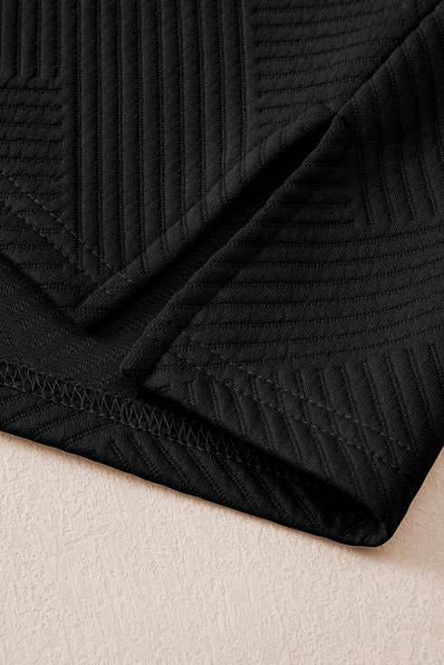 Solid Textured Collared V Neck Wide Leg Pant Sets