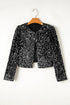 Elegant Solid Sequined Open Front Cropped Jacket