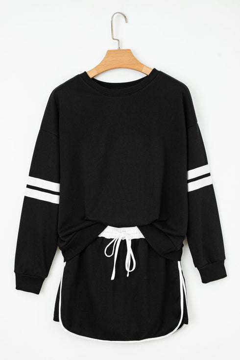 Varsity Stripe Contrast Trim Pullover Skort Two Piece Dress