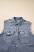 Solid Denim Flap Pocket Curved Hem Shirt Vest