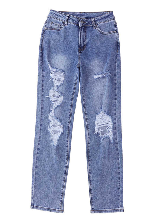 Heavily Distressed Big Hole Denim Boyfriend Jeans