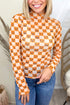 Abstract Novelty Print Sheer Stand Neck Shift Long Sleeve Top
