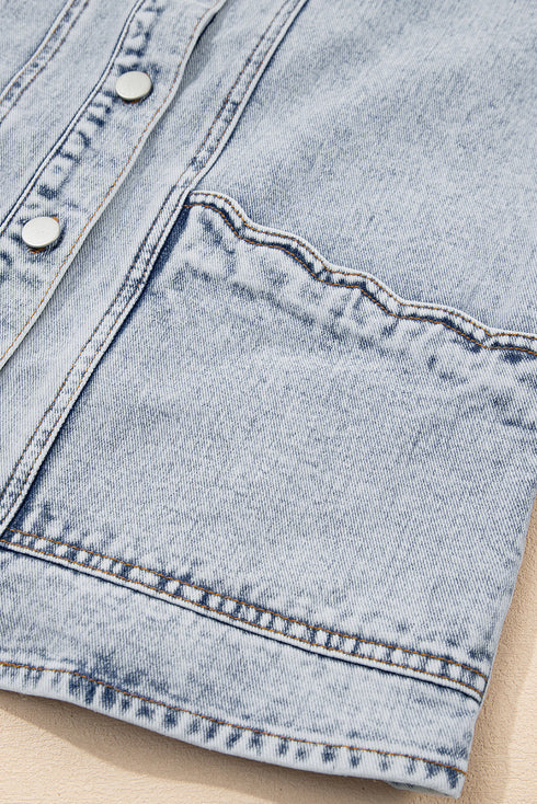 Scalloped Trim Patch Pocket Button Front Denim Vest