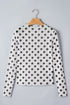 Sheer Polka Dot Mesh Stand Neck Long Sleeve Top