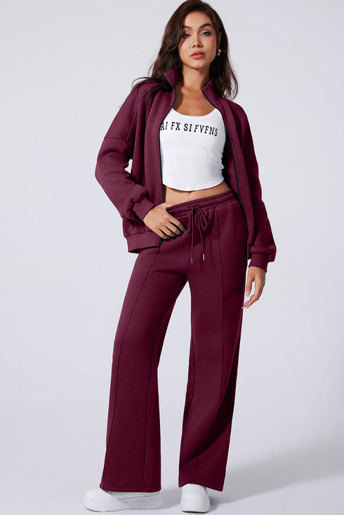 Zip Front High Neck Wide Leg Matching Set
