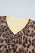 Leopard Print Long Sleeve V Neck Wide Leg Pant Set