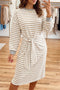 Striped Cuffs Round Neck Long Sleeve Shift T Shirt Dress