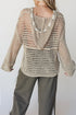 Acrylic Star Pattern Crochet Hooded Drawstring Sweater