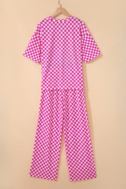 Checkered Print Half Sleeve Two Piece Loungewear Set