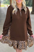 Leopard Patchwork Collared Long Sleeve Mini Dress