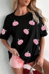 Sequined Plaid Pumpkin Round Neck Graphic Sweatshirt