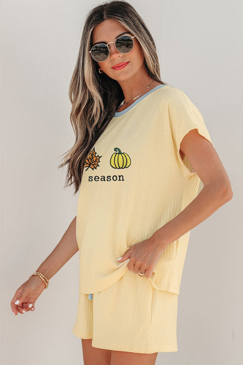 Embroidered Graphic Relaxed Two Piece Short Set