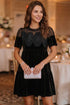 Embroidered Velvet Short Sleeve Shift Mini Dress