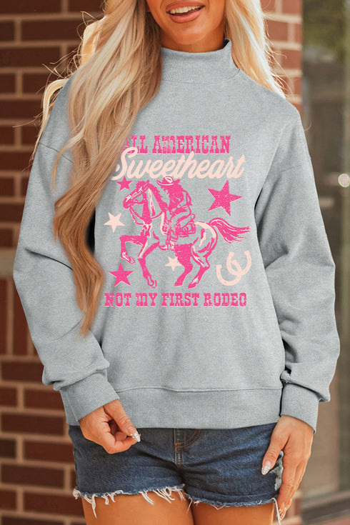 Cowgirl Rodeo Print Western Mock Neck Sweatshirt