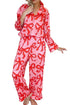 Bow Print Long Sleeve Wide Leg Sleepwear