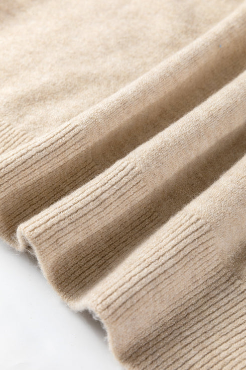 Lace Trim Button Shoulder Brushed Knit Sweater Dress