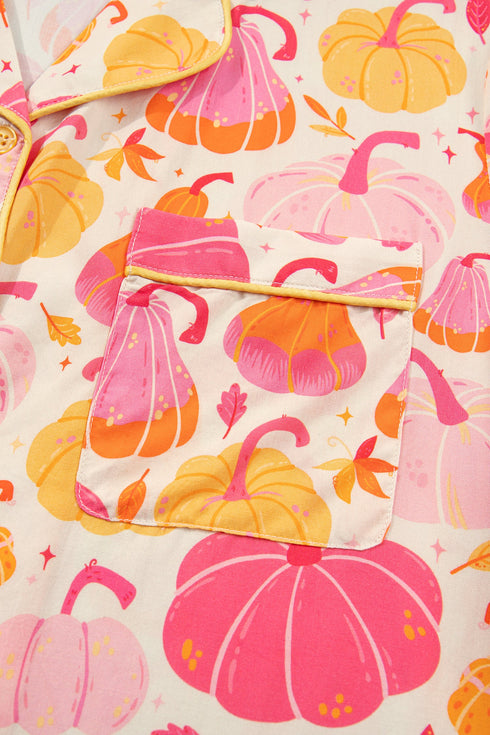 Pumpkin Print Pocket Placket Shell Button Lounge Set