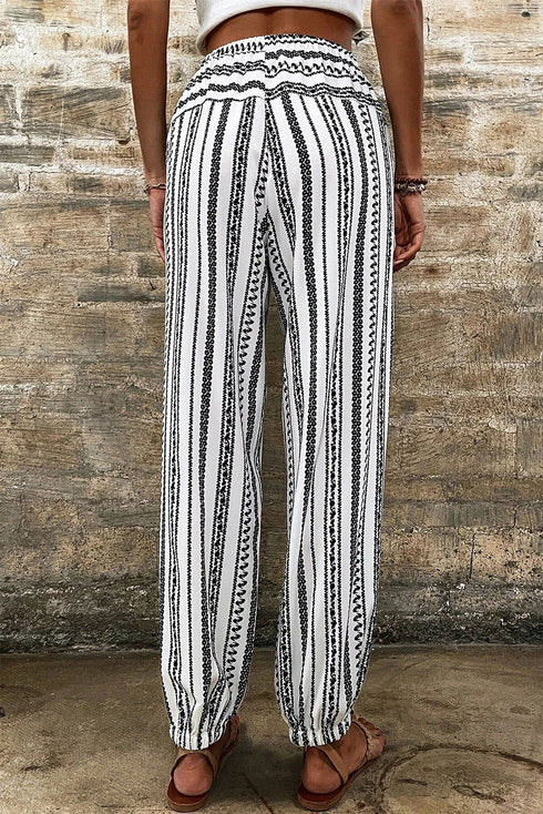 Bohemian Stripe Print Elastic Waistband Jogger Pants