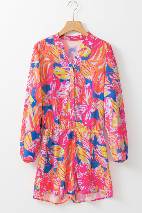 Bold Abstract Graffiti Print Button Down Shirt Romper