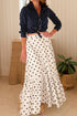 Vintage Polka Dot Print Ruffled Slit Maxi Skirt