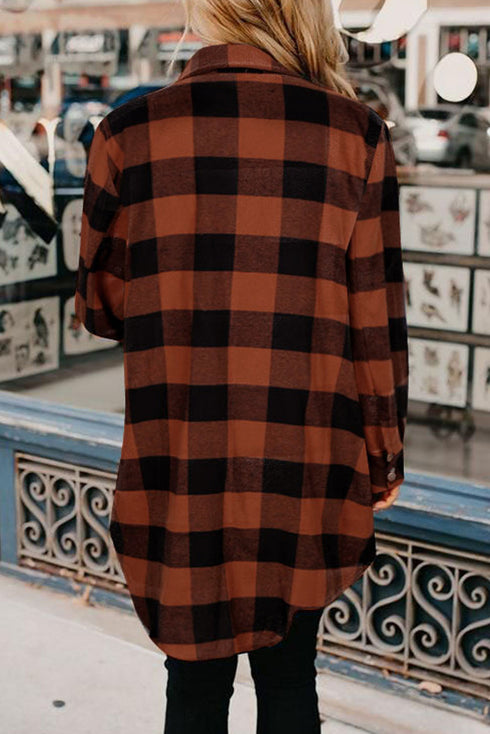 Turn Down Collar Casual Plaid Print Shacket