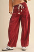 Polyester Racing Elastic Waist Drawstring Corduroy Pants