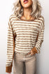 Striped Waffle Knit Round Neck Long Sleeve Top