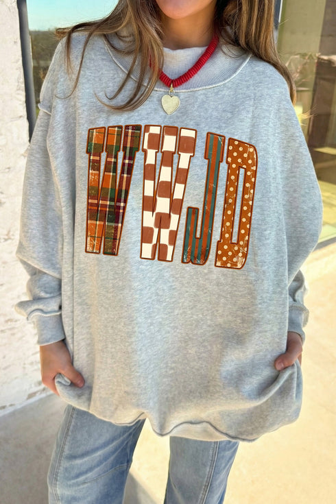 Polyester Wwjd Graphic Mock Neck Oversized Sweatshirt