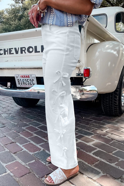 Bow Knot Side Detail Loose Wide Leg Jeans