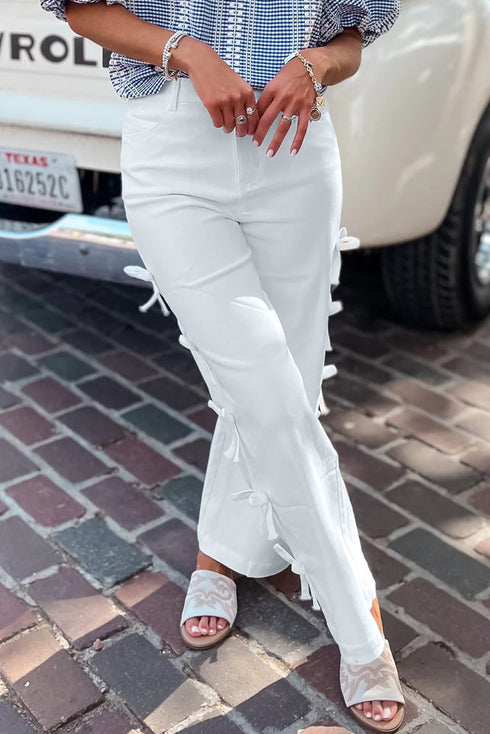 Bow Knot Side Detail Loose Wide Leg Jeans