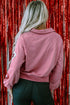 Sequin Heart Applique Snap Button Collared Pullover Sweatshirt