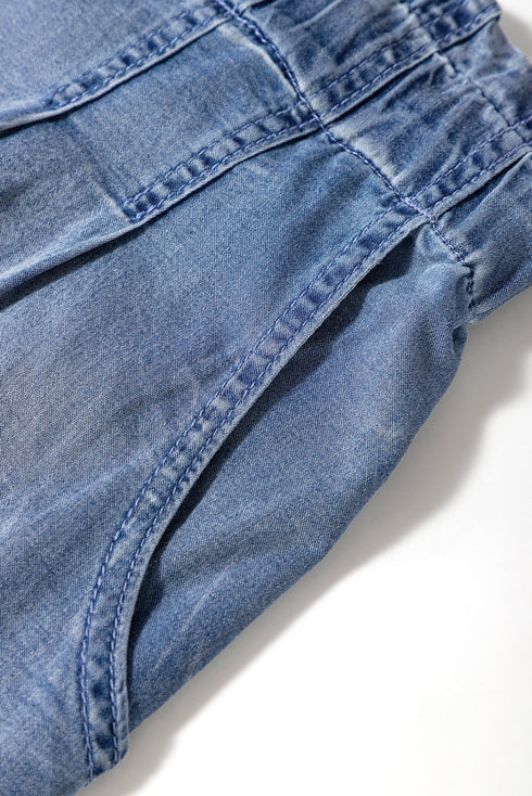 High Waist Lace Up Raw Hem Plus Size Denim Shorts