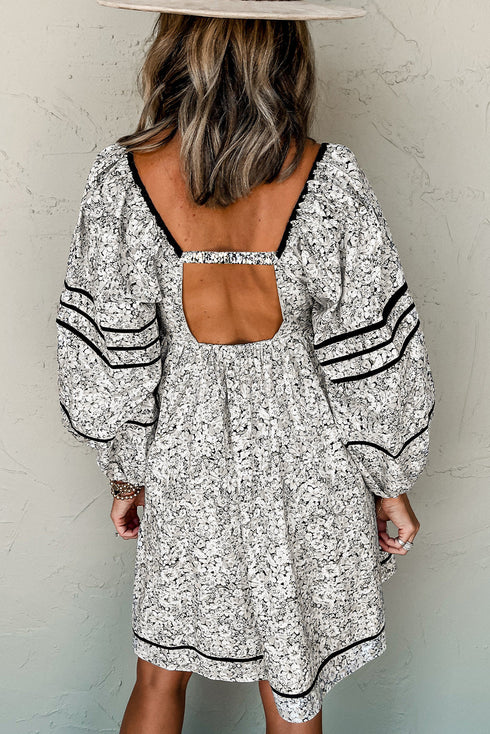 The Isabella Floral Print Open Back Balloon Sleeve Square Neck Mini Ensemble