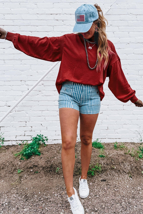 Racing Ribbed Drop Shoulder Cutout Back Sweatshirt