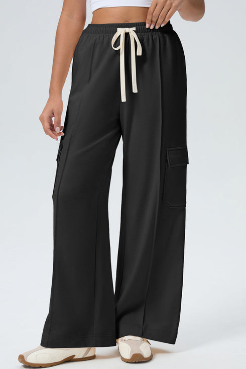 Drawstring Elastic Waist Cargo Patch Pocket Pants