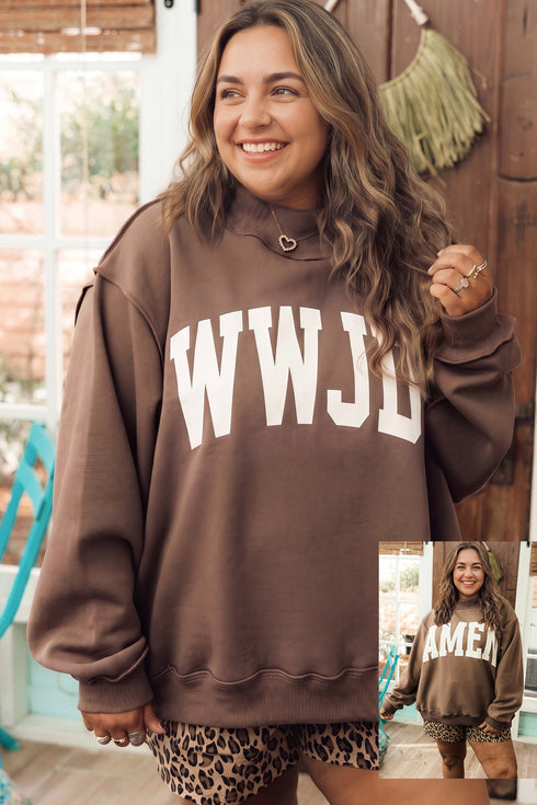 Letter Print Mock Neck Oversized Long Sleeve Sweatshirt